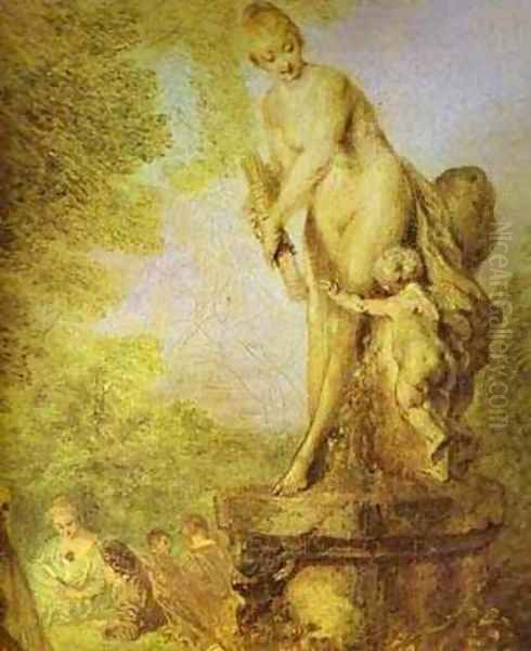 A Love Festival Detail 2 1717 Oil Painting by Jean-Antoine Watteau