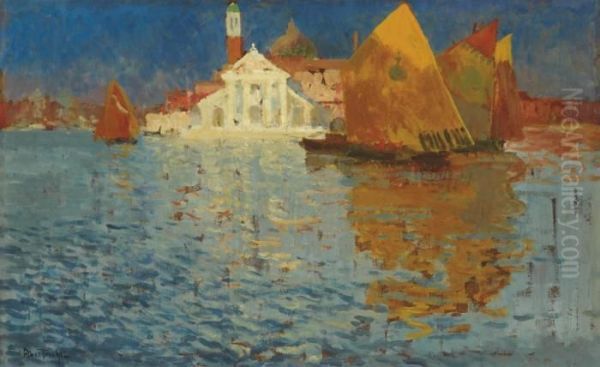 Vessels Before San Giorgio Maggiore, Venice Oil Painting by Louis Abel-Truchet