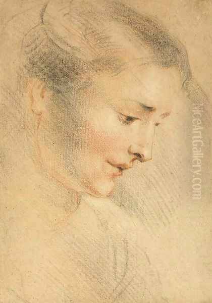 Study of a Woman's Head Oil Painting by Jean-Antoine Watteau