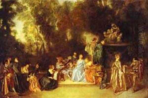 Party In The Open Air 1718-20 Oil Painting by Jean-Antoine Watteau