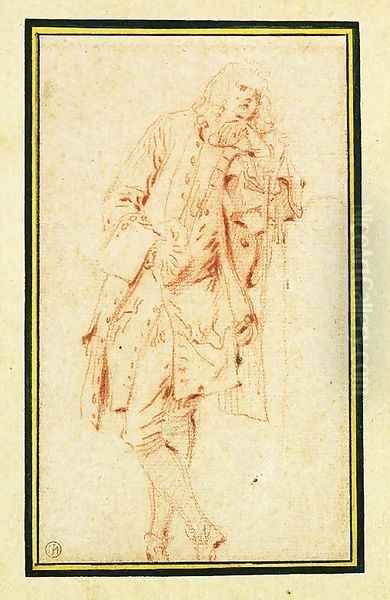 A Man leaning against a Pillar Oil Painting by Jean-Antoine Watteau