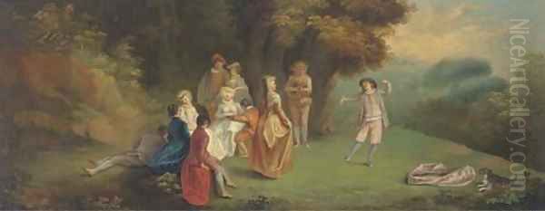 A Fete Champetre 2 Oil Painting by Jean-Antoine Watteau