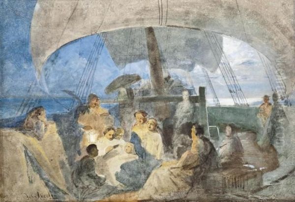 Evening Prayers On An Emigrant 
Ship (illustrated); And Crossing The Ocean To Distant Lands Oil Painting by John Absolon