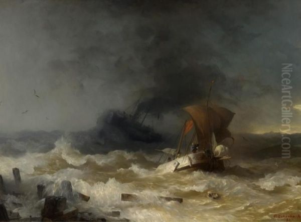 Sturm Auf Dem Meer Oil Painting by Andreas Achenbach