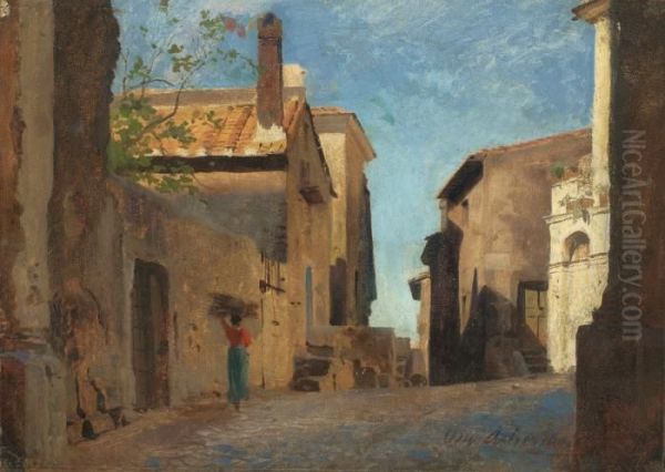 Italienische Dorfstrasse Oil Painting by Oswald Achenbach