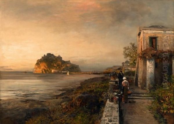 Ischia Mit Blick Auf Das Castello Aragonese Oil Painting by Oswald Achenbach