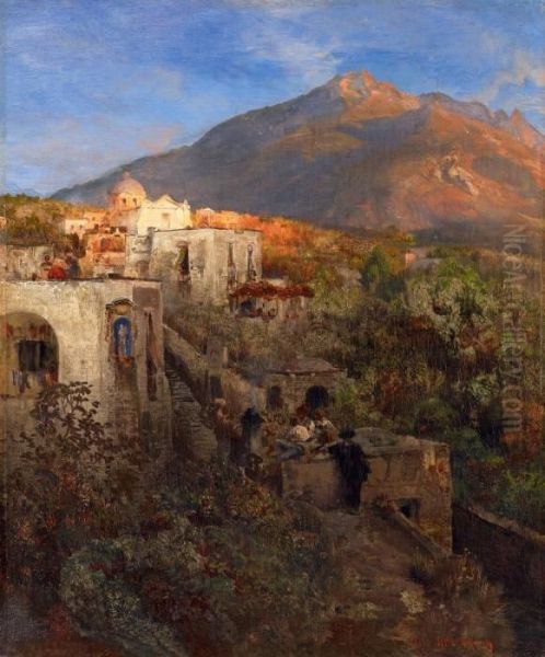 Abend Auf Ischia Mit Blick Auf Den Monte Epomeo Oil Painting by Oswald Achenbach