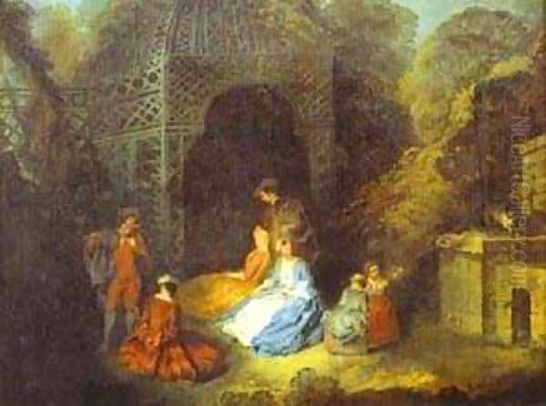 Watteau Or His Circle The Flautist Oil Painting by Jean-Antoine Watteau