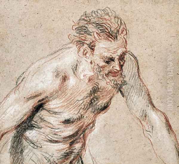 A satyr, half-length, leaning forward to the right Oil Painting by Jean-Antoine Watteau