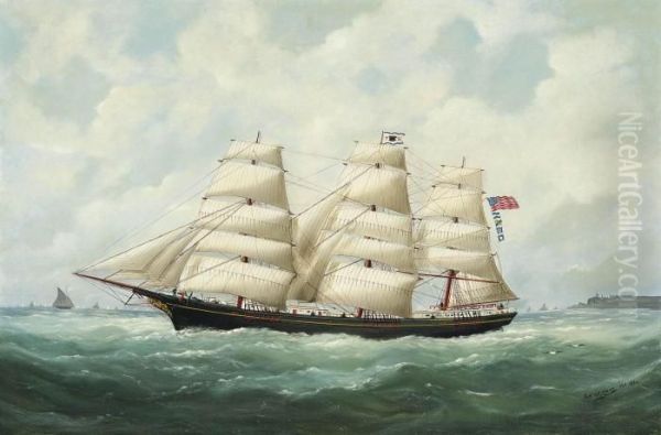 Marie-edouard Adam The American Ship 
Olive S Southard 
 Of San Francisco In French Oil Painting by Marie-Edouard Adam Of Le Havre