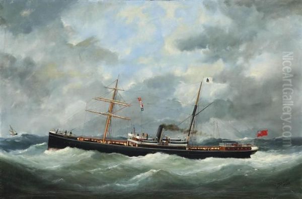 R. Bell & Co.'s Steamship 
Bothal 
 In A Heavy Swell Oil Painting by Marie-Edouard Adam Of Le Havre