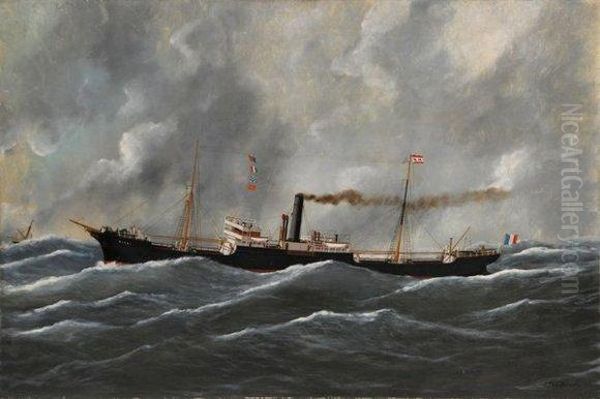 Le Ricel De La Compagnie De Navigation Oil Painting by Marie-Edouard Adam Of Le Havre