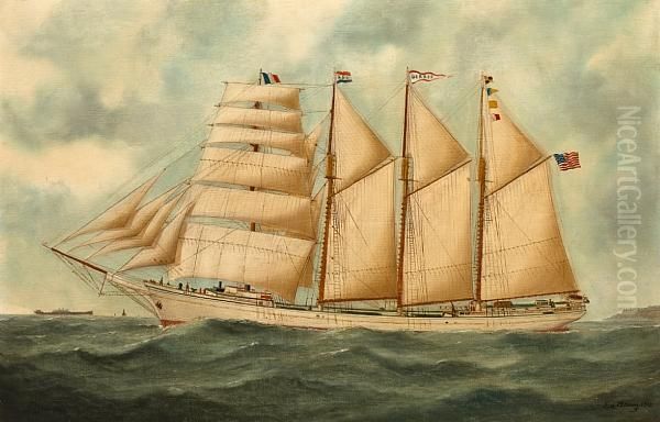 The Brigantine Herdis Of The American Starline Oil Painting by Marie-Edouard Adam Of Le Havre