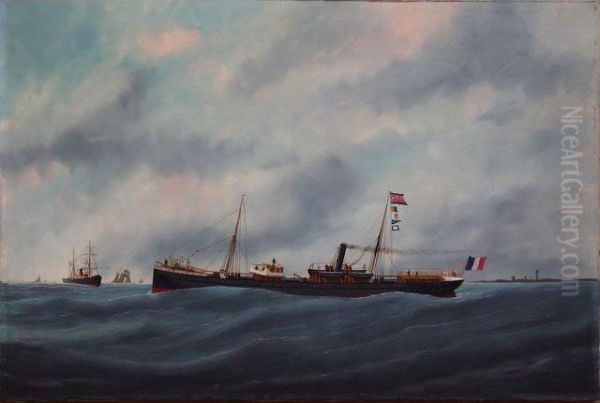 La Meurthe Oil Painting by Marie-Edouard Adam Of Le Havre