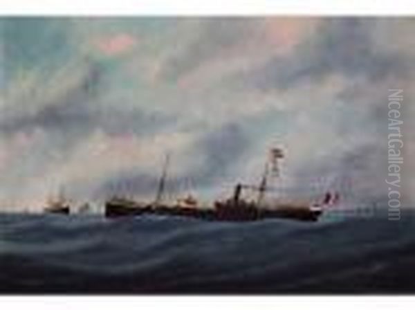 Le Vapeur Mixte Oil Painting by Marie-Edouard Adam Of Le Havre