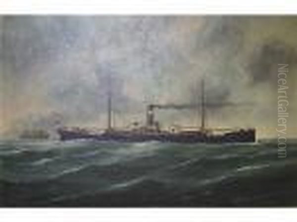 Le Vapeur Mixte Oil Painting by Marie-Edouard Adam Of Le Havre