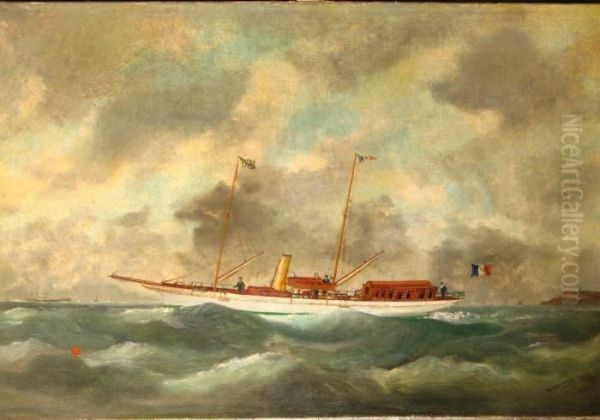 Yacht Mixte En Baie Du Havre Oil Painting by Marie-Edouard Adam Of Le Havre