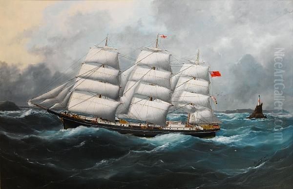 The 'richard Rylands' Passing The Fasnetrock Oil Painting by Marie-Edouard Adam Of Le Havre