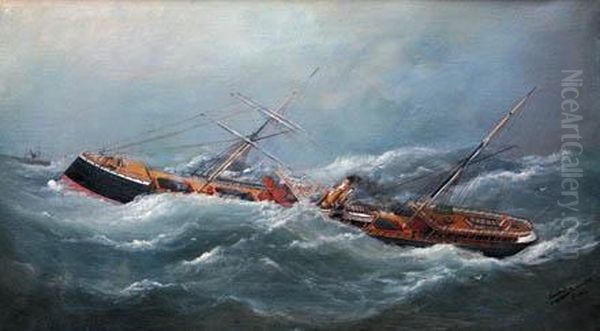 Le Vapeur Mixte Oil Painting by Marie-Edouard Adam Of Le Havre