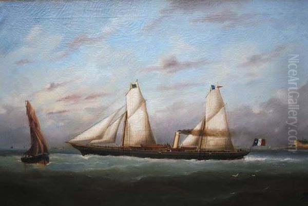 Vapeur Mixte Sous Voile Quittant Le Havre Oil Painting by Marie-Edouard Adam Of Le Havre