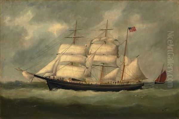 The Charles M. Watts At Sea Oil Painting by Marie-Edouard Adam Of Le Havre