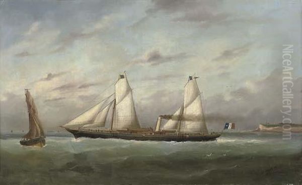 The Steam Yacht Eros Outward-bound From Le Havre Oil Painting by Marie-Edouard Adam Of Le Havre