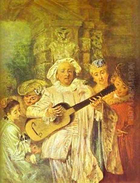 Sous Un Habit De Mezetin 1717 Oil Painting by Jean-Antoine Watteau