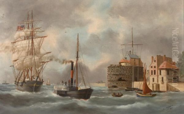 Nomme Peintre Officiel De La Marine En 1885 Oil Painting by Marie-Edouard Adam Of Le Havre