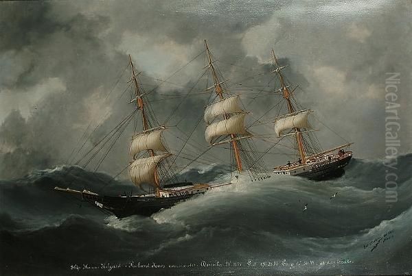 In A Stormy Sea Oil Painting by Marie-Edouard Adam Of Le Havre