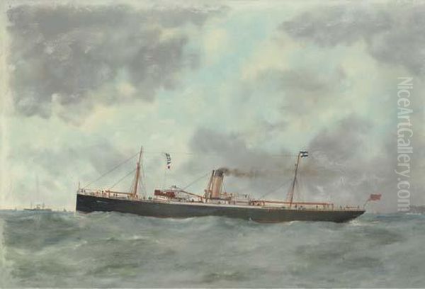 The Ss Monadnock Oil Painting by Marie-Edouard Adam Of Le Havre