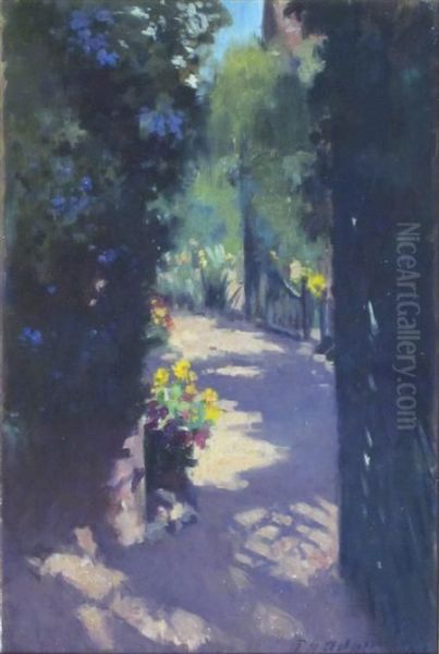 A Sunlit Garden Path Oil Painting by Patrick William Adam