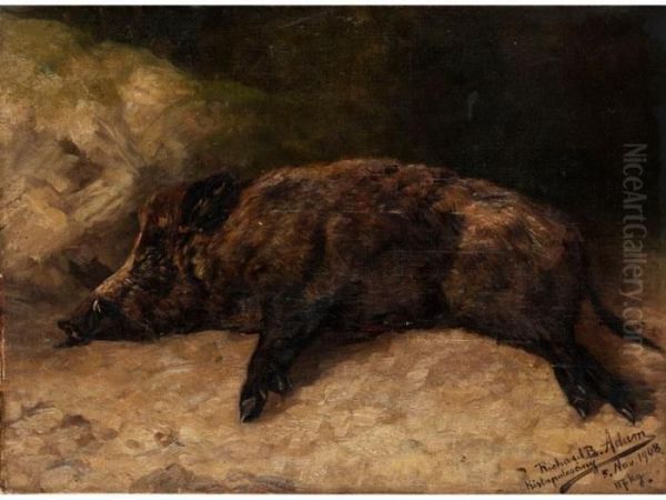 Erlegtes Wildschwein Oil Painting by Richard Benno Adam