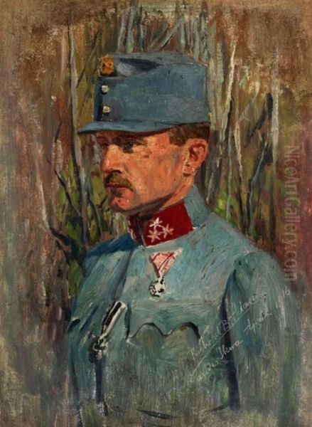 Bildnis Eines Soldaten Mit Eisernem Kreuz Und Ordensspange In Uniform Oil Painting by Richard Benno Adam