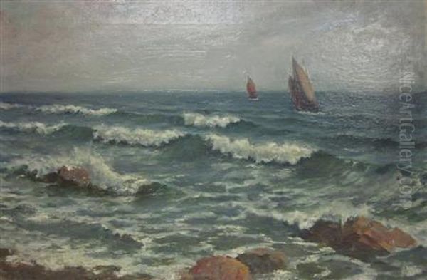 Boats Off Shore Oil Painting by William Adam