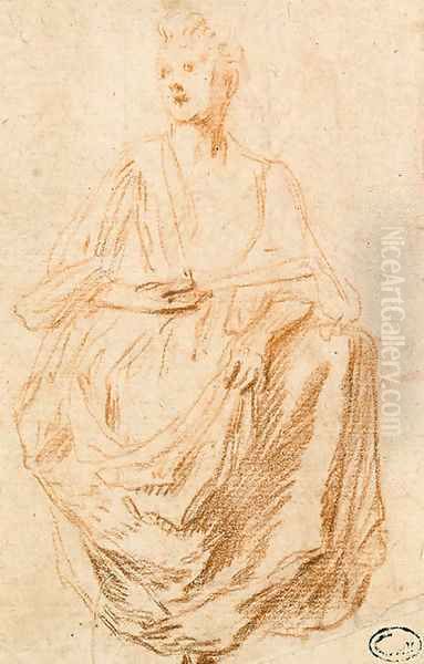 Woman sitting Oil Painting by Jean-Antoine Watteau