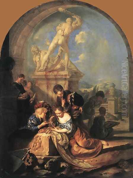 Children Playing before a Hercules Group 1687 Oil Painting by Adriaen Van Der Werff