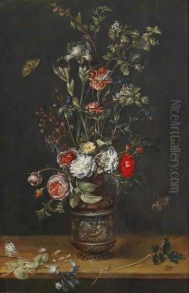 A Bouquet Of Flowers With Roses Oil Painting by Alexander Adriaenssen