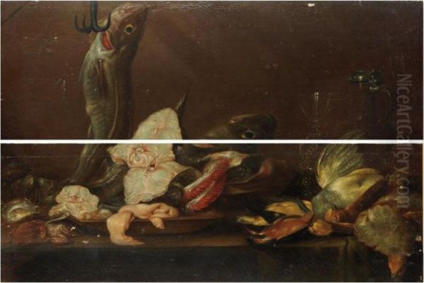 Still Life With Fish, Game And Tableware Oil Painting by Alexander Adriaenssen