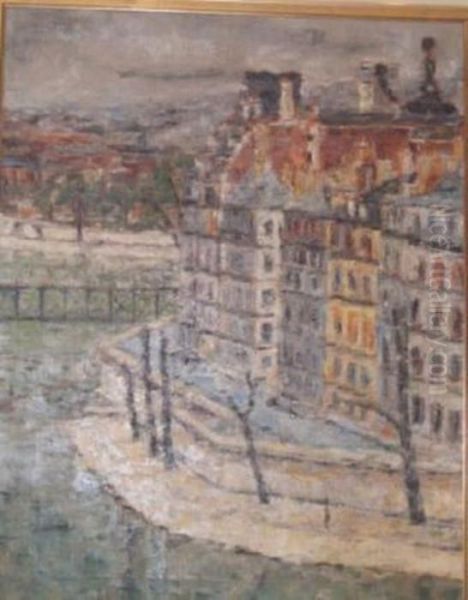 Les Quais De Seine Oil Painting by Lucien Adrion