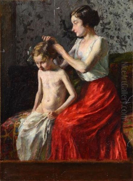 Toilette De La Petite Fille Oil Painting by Jean-Charles Cazin