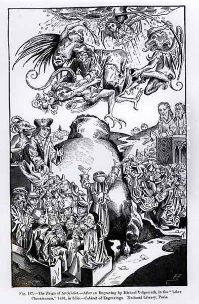 The Reign of Antichrist, from the Liber Chronicarum, published in 1493, illustration from, Science and Literature in the Middle Ages and Renaissance, written and engraved by Paul Lacroix, 1878 Oil Painting by Michael Wolgemut