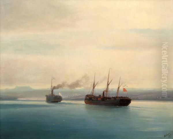 Capturing Of The Turkish Ship Mersina Oil Painting by Ivan Konstantinovich Aivazovsky