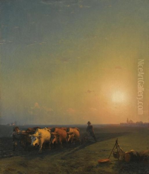 Ploughing The Fields, Crimea Oil Painting by Ivan Konstantinovich Aivazovsky