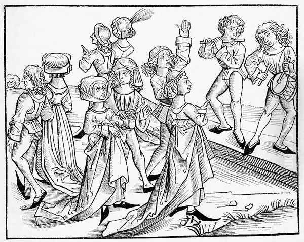 Dancers on Christmas Night punished for their impiety, after a woodcut from Liber Chronicarum Mundi, published Nuremburg, 1493 Oil Painting by Michael Wolgemut