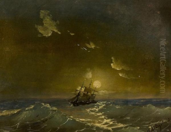 A Ship In Moonlit Waters Oil Painting by Ivan Konstantinovich Aivazovsky