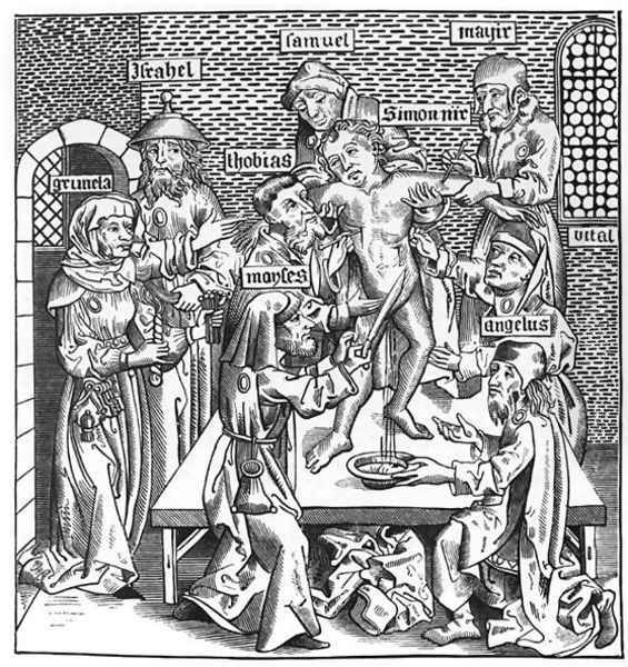 Martyrdom of Simon at Trent, after a woodcut in Liber Chronicarum Mundi, published Nuremburg, 1493 Oil Painting by Michael Wolgemut