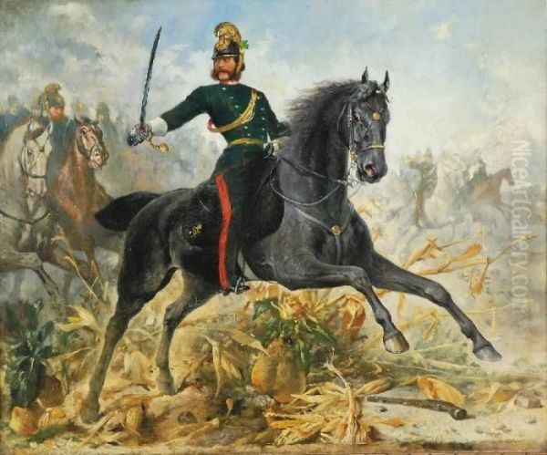 General Kawalerii Na Czele Regimentu Oil Painting by Thaddaus von Ajdukiewicz