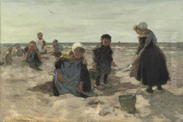 Strand Scheveningen; The Beach Of Scheveningen Oil Painting by Johannes Evert Akkeringa