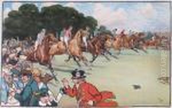 The Bluemarket Races, The Start Oil Painting by Cecil Charles Aldin