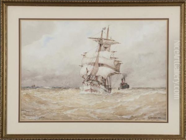 Ships At Sea With Grey Sky Oil Painting by Frederick James Aldridge